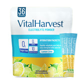 VitalHarvest 36 sticks hydratation citron-lime dans un verre rafraîchissant.