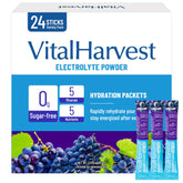 VitalHarvest sachet électrolytes raisin dans son emballage, idéal pour hydratation rapide.
