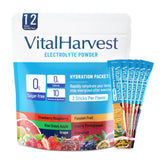 VitalHarvest sachets électrolytes sans sucre fraise-framboise pour hydratation rapide