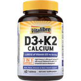 Vitalibre D3 K2 Calcium – bouteille du complément soutenant les os et les dents.