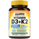 Vitalibre vitamine D3 K2 en bouteille, soutien quotidien pour les os et l'immunité