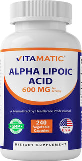 Vitamatic Acide alpha-lipoïque 600 mg – bouteille, soutien antioxydant potentiel.