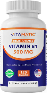 Vitamatic B1 bouteille 500 mg, soutien potentiel du système nerveux.
