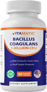 Vitamatic Bacillus Coagulans : bouteille de gélules végétales pour le soutien digestif.