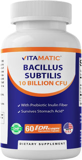 Vitamatic Bacillus Subtilis: bouteille DRcaps protégeant les ingrédients des acides gastriques