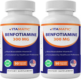 Vitamatic Benfotiamine 300 mg – bouteille montrant des gélules végétariennes
