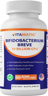 Vitamatic Bifidobacterium Breve – bouteille 60 gélules, soutien digestif potentiel.