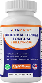 Vitamatic Bifidobacterium Longum en bouteille, soutien potentiel à la flore intestinale.