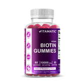 Emballage élégant de Vitamatic Biotin Gummies prêt à l’emploi.
