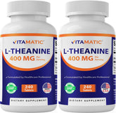 Flacon Vitamatic Theanine 400mg, capsules faciles à prendre pour le calme potentiel.