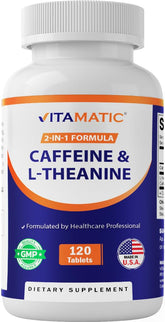 Vitamatic L-Theanine Caféine 200 mg : emballage clair prêt à l'achat.