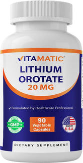 Vitamatic Lithium Orotate 20 mg, capsules végétariennes faciles à avaler.