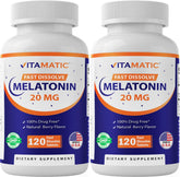 Vitamatic Mélatonine 20 mg – Bouteille visible, soutien potentiel pour le rituel nocturne.