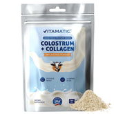 Pot Vitamatic avec colostrum bovin et collagène, soutien digestif potentiel.