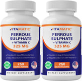 Vitamatic sulfate ferreux 325 mg – comprimés enrobés favorisant l’absorption.