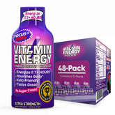 Vitamin Energy Focus+ ampoule énergétique baie vue avant, énergie durable et concentration.