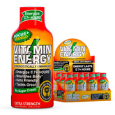 Shot Vitamin Energy Focus+ mangue – bouteille vue de face, énergie durable possible.