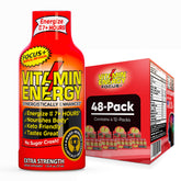 Vitamin Energy Shot: bouteille tropicale, énergie durable et concentration.
