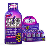 Vitamin Energy Focus+ framboise, bouteille vue avant, énergie durable et concentration.