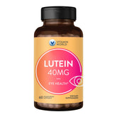 Vitamin World Luteine-Zeaxanthine, bouteille montrant la dose de 40 mg pour le soutien visuel.