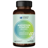 Vitamin World Magnesium Complex – bouteille montrant la dose quotidienne pour soutenir les os et les muscles.