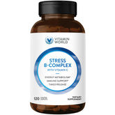 Capsules Vitamin World Stress B-Complex dans une bouteille, usage quotidien facilité.