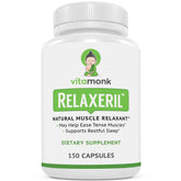 VitaMonk Relaxeril sur la bouteille, soulagement potentiel des tensions musculaires.