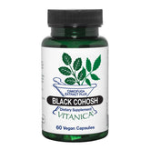 Vitanica Black Cohosh extrait Cimicifuga dans une bouteille, gélules véganes prêtes à l’emploi.
