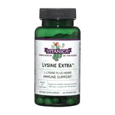 Vitanica Lysine Extra – bouteille et capsules visibles pour un soutien immunitaire potentiel.