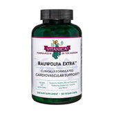 Vitanica Rauwolfia Extra – bouteille et étiquette, soutien potentiel à une pression artérielle dans la plage normale.
