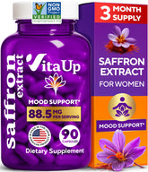VitaUp Saffron Extrait : bouteille visible, soutien potentiel à l'humeur et à l'énergie.