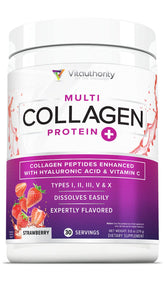 Vitauthority Multi Collagen pour femmes flacon poudre fraise, soutien peau et cheveux