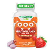 Vitaworks bouteille de vitamines pour enfants, goût fruits agréable.
