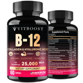 Bouteille Vitboost B12 25000 mcg prête à soutenir énergie et concentration.