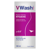 Flacon VWash Plus de 100 ml, format pratique pour l'hygiène quotidienne.