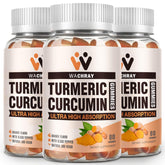 Gommes WACHRAY curcuma avec gingembre et poivre noir en bouteille, soutien potentiel à la vitalité.