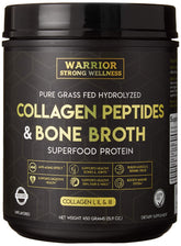 Warrior Strong Wellness Poudre collagène bouillon os dans bol, soutien potentiel peau et articulations.