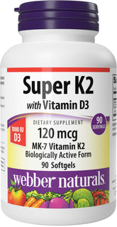 Webber Naturals K2 MK7 - Bouteille de gélules souples, soutien potentiel des os et des dents.