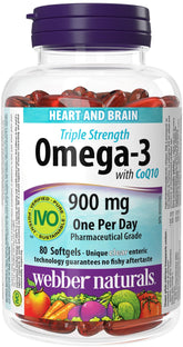 Webber Naturals Triple Strength Omega-3 avec CoQ10 en bouteille, soutien potentiel au bien-être quotidien
