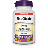 Webber Naturals Zinc Citrate 50 mg, tablettes: soutien potentiel du système immunitaire.
