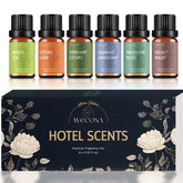 WECONA : ensemble d'huiles pour diffuseur en flacons ambrés.