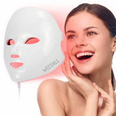 Masque WEETALL LED avec lumière rouge sur le visage, teint potentiellement uniforme.
