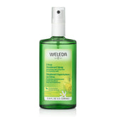 Weleda Citrus Déodorant, bouteille en verre recyclable dégage une fraîcheur durable.