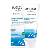Dentifrice Weleda au sel marin, tube sur le lavabo, nettoyage naturel des dents.
