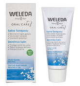 Weleda dentifrice au sel naturel emballage extérieur, soin bucco-dentaire naturel.