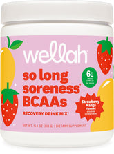 Wellah bcaa-poudre flacon goût fraise-mangue, boisson rafraîchissante post-entraînement.