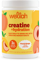 Wellah Créatine Hydration en bouteille pêche-mangue, idéal pour l'hydratation lors de l'entraînement.