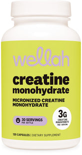Boîte Wellah Créatine Monohydrate et étiquette claires pour repérage rapide