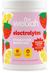 Wellah Électrolytes emballage, hydratation prête et saveur fraise-citron.