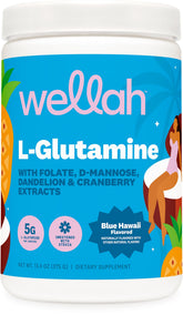 Wellah L-Glutamine Blue Hawaii, bouteille, goût agréable après l’entraînement